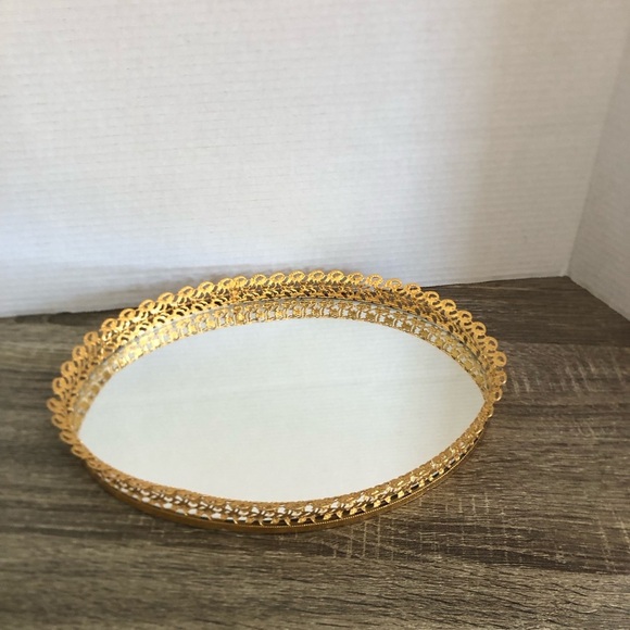 Vtg Ornate Gold Mirrored Vanity Tray - Picture 5 of 13